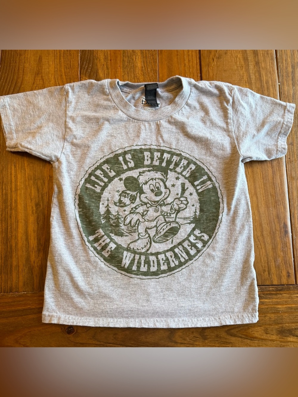 Disney Grey Tee with Green Mickey Wilderness Graphic